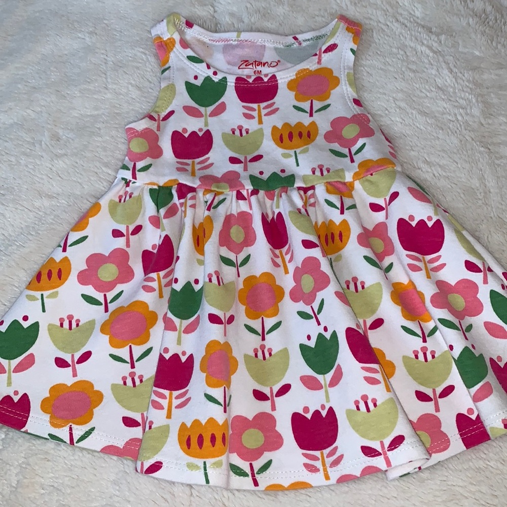 Zutano Baby Tulips Tank Dress 6M Flowers EUC